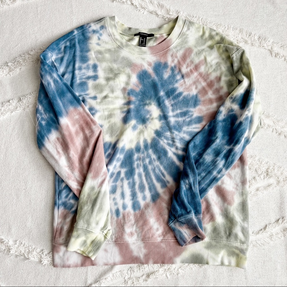Pink, blue, and green tie dye Crewneck pullover